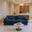 Canapé de réception moderne en velours bleu marine 2 places avec accoudoirs, coussins de taille et coussins décoratifs Modern-1431002579