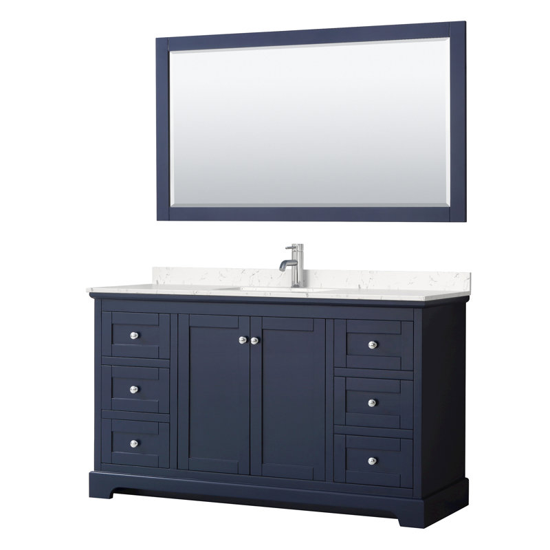 Ensemble de meuble-lavabo simple 60 po avec miroir Avery, Marbre de culture blanc, Bleu foncé, Noir mat