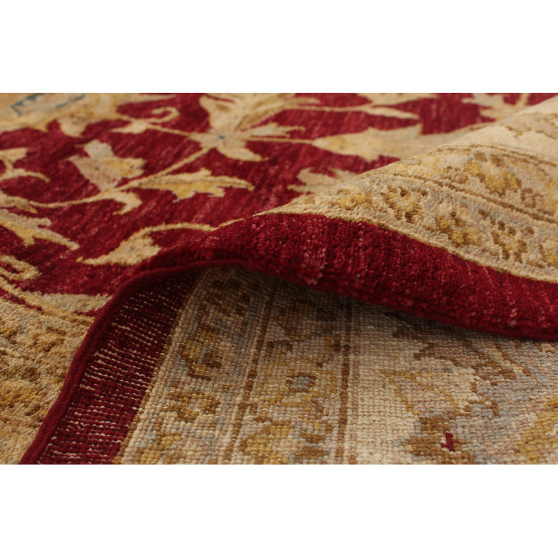 Tapis d’intérieur en laine beige/rouge 9 pi 2 po x 12 pi 4 po one-of-kind à la main-noué la 2010 chobi Hinz