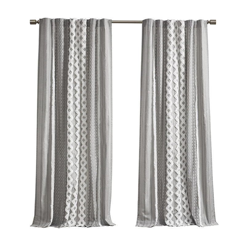 Cotton Printed Curtain Panel With Chenille Stripe And Lining