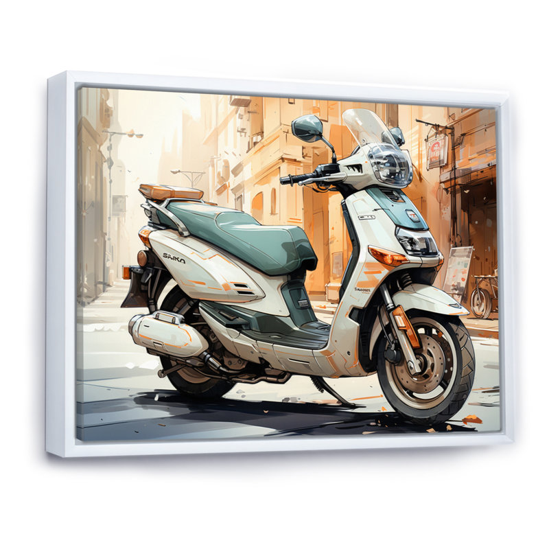 Beige Scooter City Explorer, reproduction d'art sur toile, Cadre flottant blanc, H 24 po x l 32 po x P 1 po
