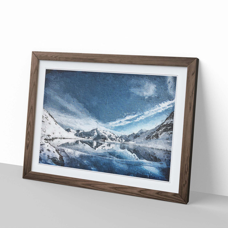 Winter Mountain Reflection - Picture Frame Painting Print, 36cm H x 48cm W x 2cm D, Walnut Framed