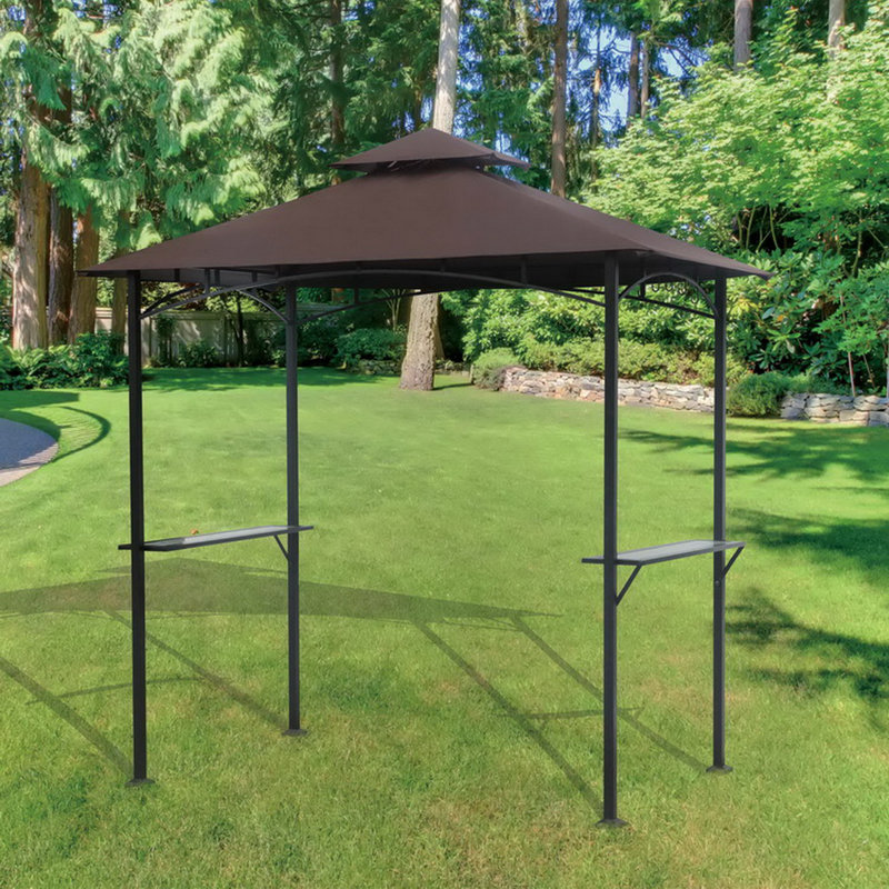 Sunjoy 8 ft. x 5 ft. Black Steel Frame Double Tiered Canopy Grill Gazebo for Outdoor, Patio, Garden, and Backyard Activities