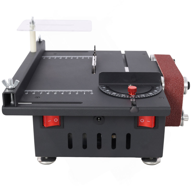 Mini scie à table, ponceuse à bande, 4 pales, ponceuse 10 pièces, 7 vitesses réglables à un angle de 0 à 90 °, disponible pour le bois / circuit imprimé / acrylique / plastique, outil de bricolage