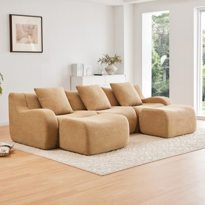 Soft U - Shaped Fabric With Slip Design, Ergonomic Curve, 32d High Density Sponge, For Reading Nook And Living Rooms, Camel 3 Seat In Color, Fabric, No Assembly Required, Base,
