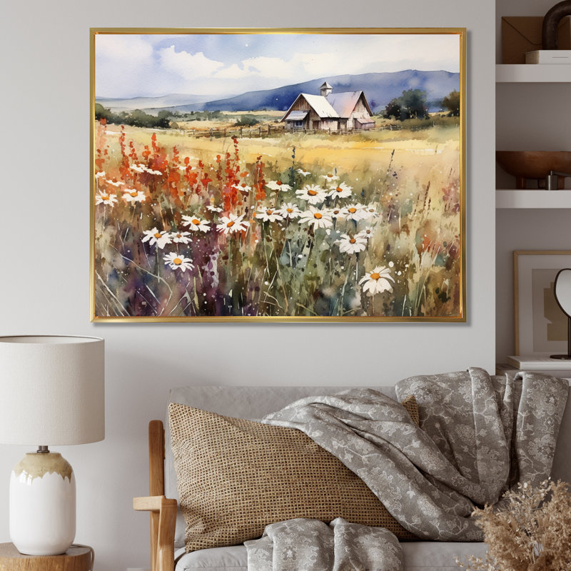 «Green Green Meadow At The Farm I», impressions sur toile florales, H 30 po x l 40 po x P 1,5 po, Cadre flottant doré