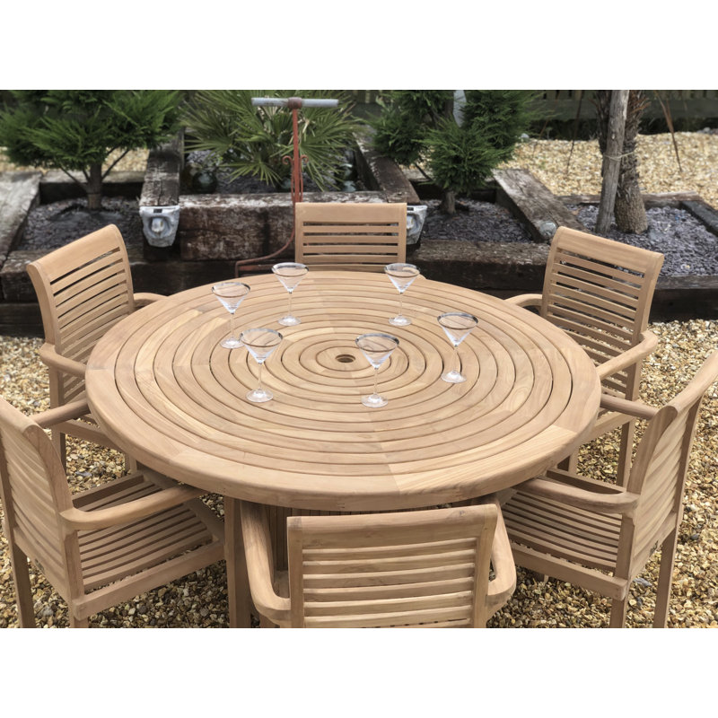 Severson 6 - Person Teak Wood Patio Dining Set with Round Table