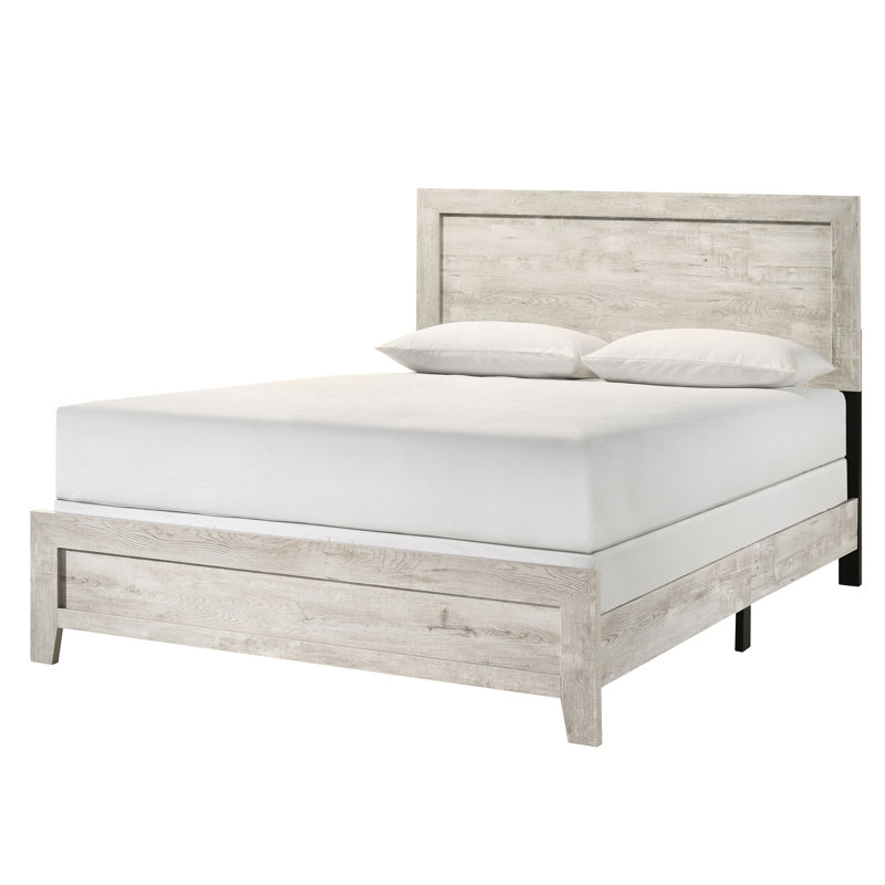 Whitewashed King Bed, Contemporary Panel Bedroom Furniture With A Aesthetic Size Finish, Wood Bed Frame For Practical Setup