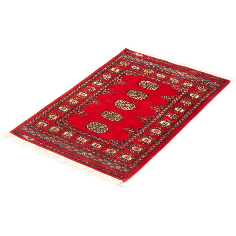 Tapis rouge en laine noué à la main de conception unique 2 pi 8 po x 4 pi 1 po