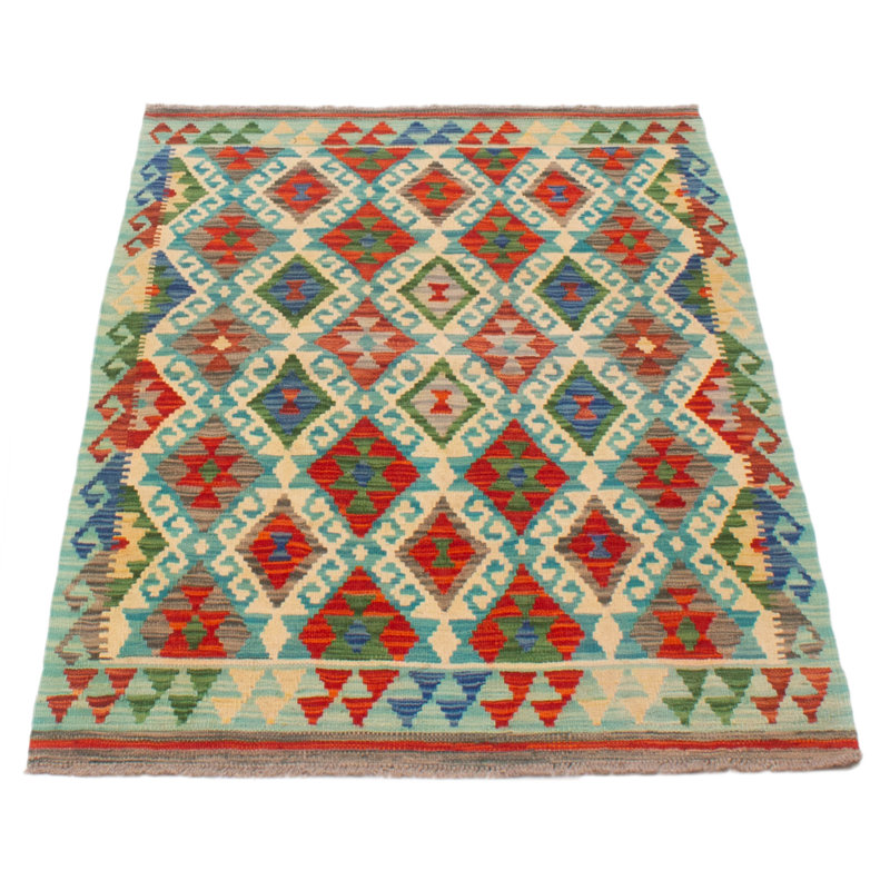 Tapis crème / turquoise unique 3 pi 8 po x 5 pi 3 po Antonietta
