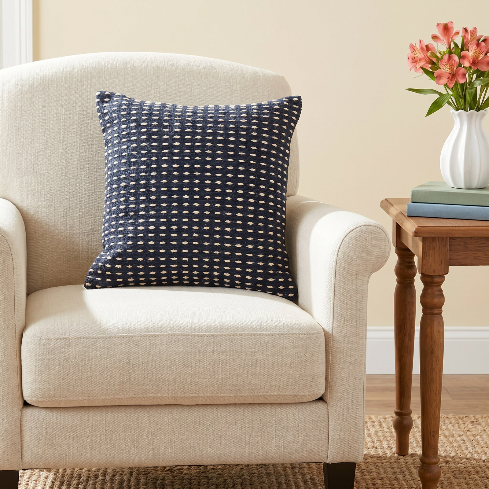 Elya Cotton Throw Pillow, Polyester/Polyfill, Natural