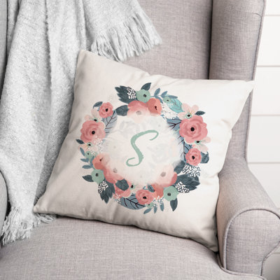 Monogram Wreath Square Pillow Cover & Insert
