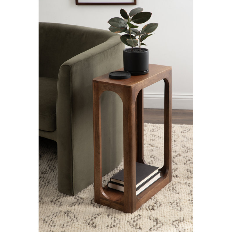 Table d'appoint mince en bois de manguier Dahl à utiliser comme table de chevet étroite, Noyer brun