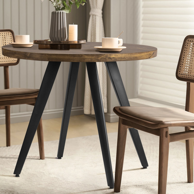 Rusty Walnut Round Wood Dining Table with Adjustable Metal Legs