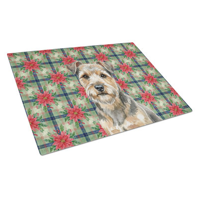 Grizzle and Tan Norfolk Terrier Christmas PoinsettIas Glass Cutting Board