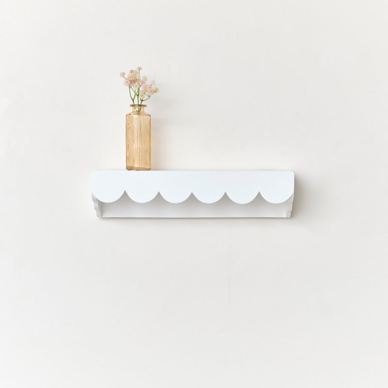 White Scalloped Wall Storage Shelf, 10cm H x 40cm W x 16cm D