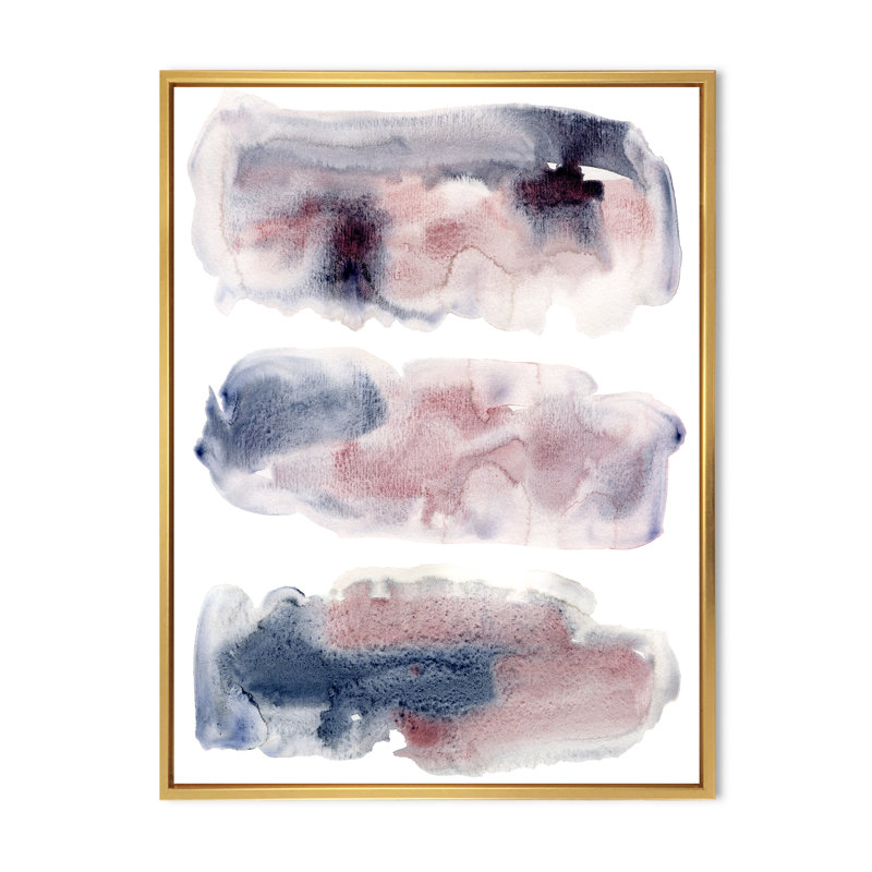 «Pink and Blue Clouds with Beige Spots I», peinture sur toile à cadre flottant, H 20 po x l 12 po x P 1po