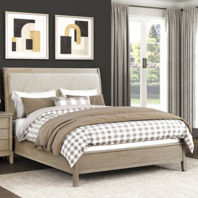 Structure de grand lit de style classique, bouton de finition beige - tête de lit tapissier en similicuir et rails pour la chambre à coucher, espace de style captivant et enchanteur