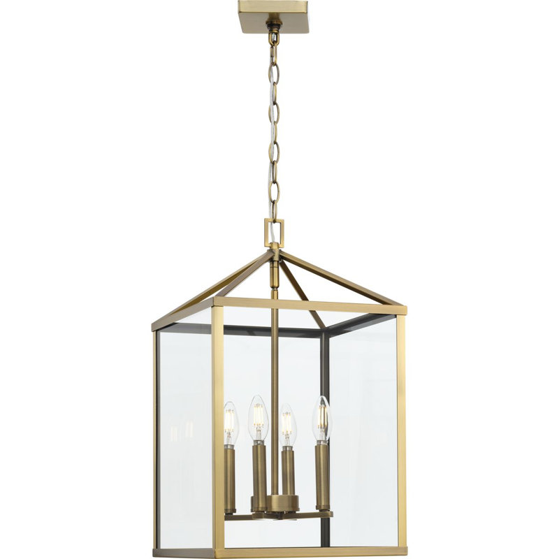 Lustre à 4 lumières Hillcrest, H 22 po x l 13 po x P 13 po, Laiton rétro