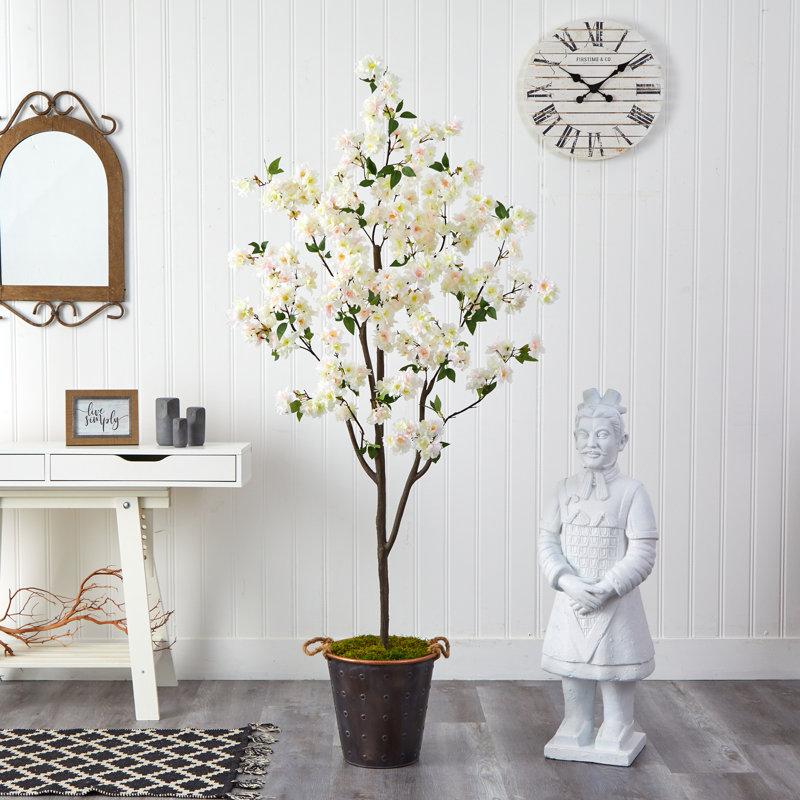 72'' Faux Cherry Blossom Tree in Metal Decorative Vase