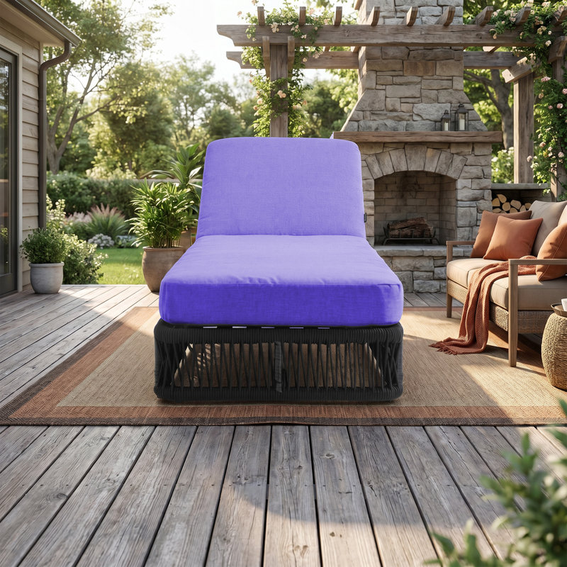 Chaise longue de piscine réglable à l'arrière, corde tissée et structure en fer avec coussin épais, chaise longue d'extérieur pour la piscine, la plage et la cour