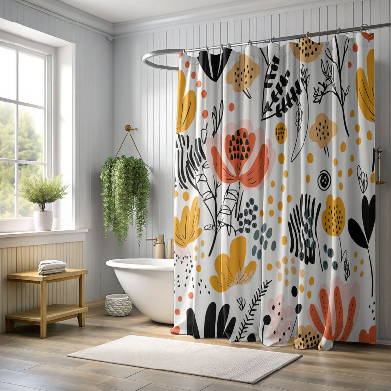 Old-School Flowers - Rideau de douche Premium, H 74 po x l 71 po