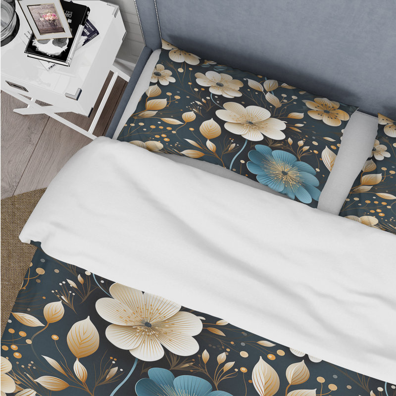 Ensemble de housse de couette Beige Coastal Elegance Floral Pattern, Housse de couette pour grand lit et 2 taies décor