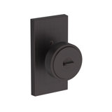 Vashon Keyed Entry Knob with Contemporary 5in Rose in Lifetime (PVD) Satin Brass