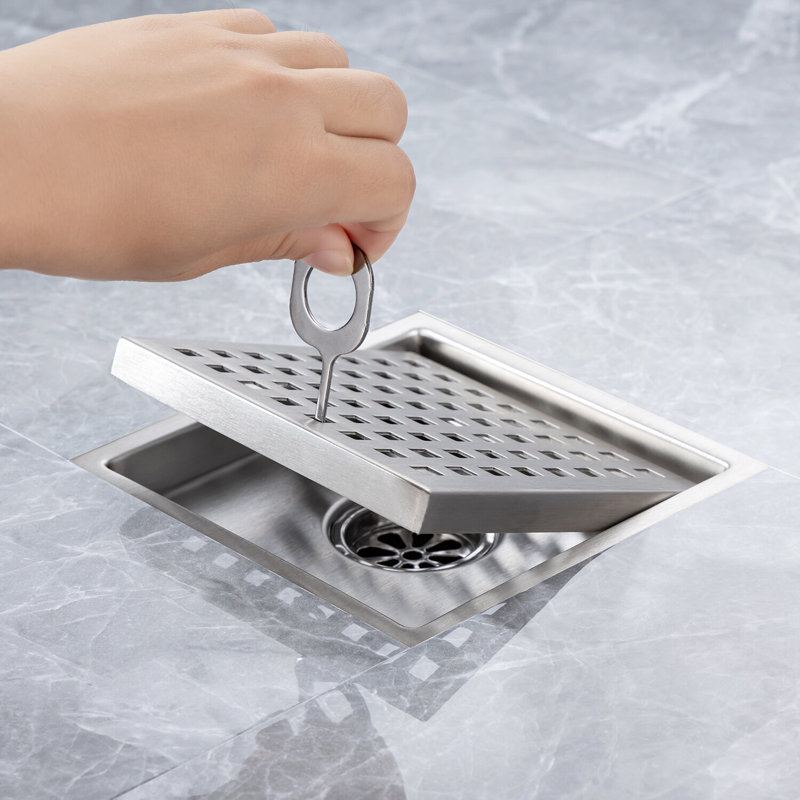 Drain de douche carré en acier inoxydable 6 po. X 6 po., Nickel brossé