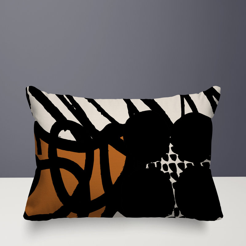 Coussin rectangulaire intérieur / extérieur Aloe, Orange brûlé / noir / blanc cassé, H 18 po x l 25 po