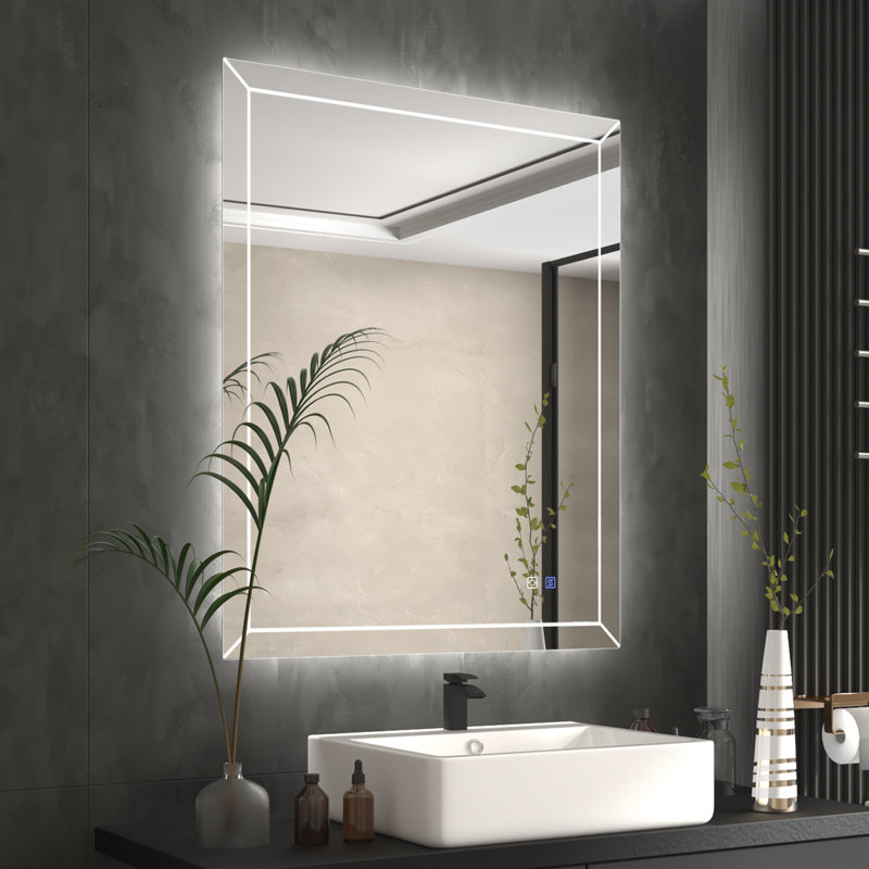 Wall Mounted 3D Frameless Anti Fog LED Light Bathroom Mirror, Dimmable Vanity Mirror, 40" x 32"