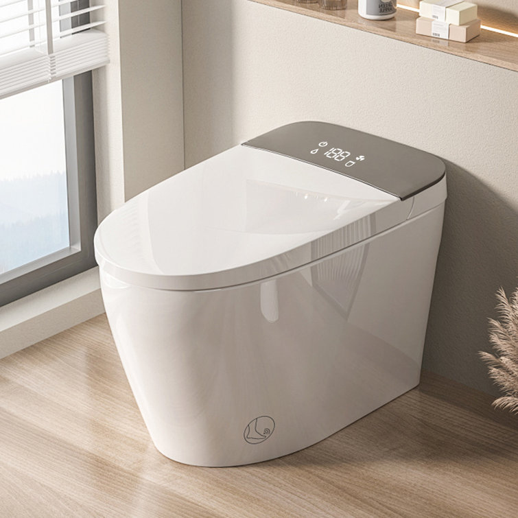 Smart One-piece Toilet With Built-in Bidet For Bathrooms, Modern Elongated Design With Warm Water, Dual Auto Flush, Foot Sensor Operation, Heated Bidet Seat, Led Display
