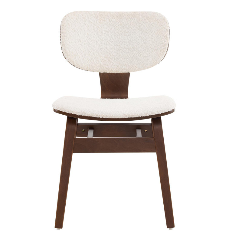 Chaise d'appoint rembourrée en tissu Boucle, blanc et noyer