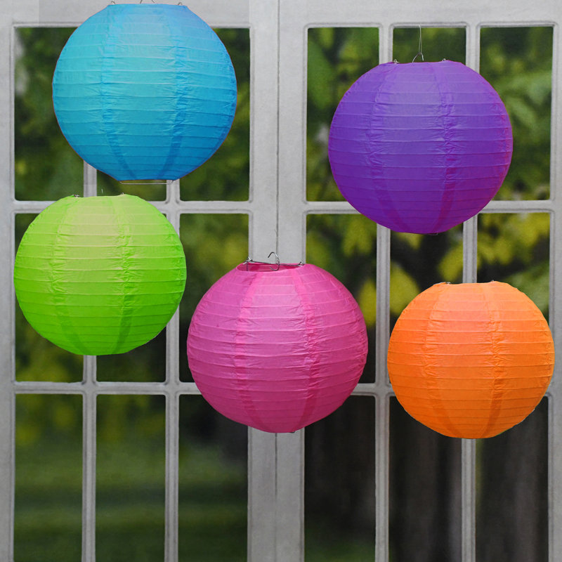 Round Paper Lanterns - 5 Count, Multicolor