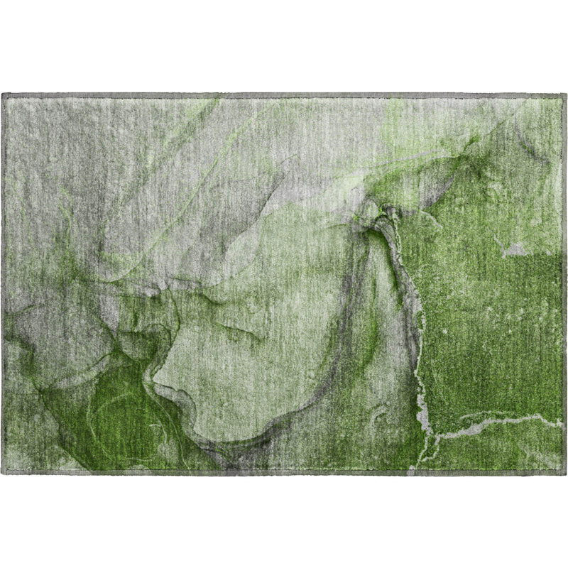 Premium Machine Washable Cerrito AMF524 Olive Rug, Rectangle 1'8" x 2'6"