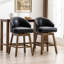 Tabouret de cuisine pivotant en cuir, hauteur du comptoir, pieds en bois, coussin confortable, rotation à 360°, mousse haute densité, dossier en losange, structure en bois massif.
