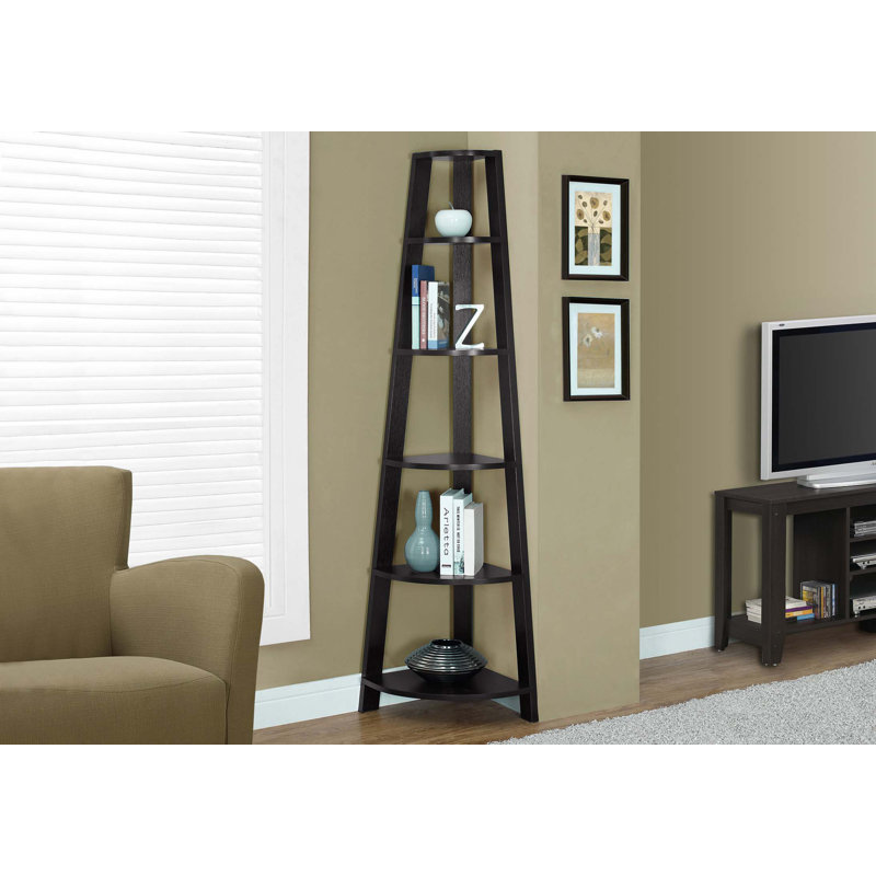 Hewitt Triangular Laminate Bookcase with Space Saving Contemporary Etagere for Office, Bedroom Corner Spaces, Espresso