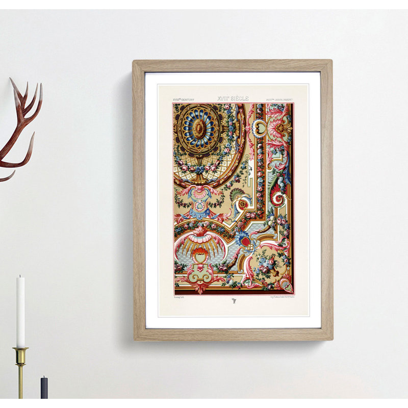 Romantic 18th Century Pattern by Albert Racinet - Picture Frame Painting Print, Oak, 50cm H x 35cm W x 2cm D