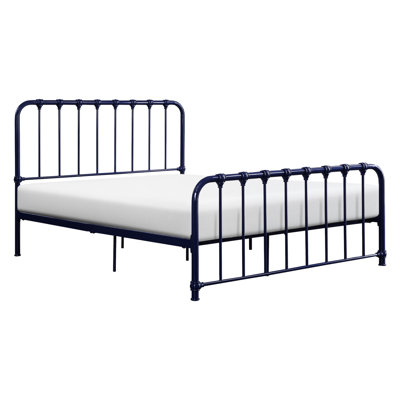 Lit en métal pour chambre à coucher, lit double avec lit à finition bleue envoûtante pour des nuits douillettes