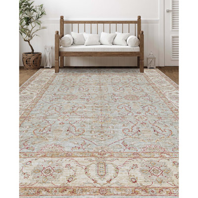 Tapis bleu clair et beige noué à la main de haute qualité Ziegler