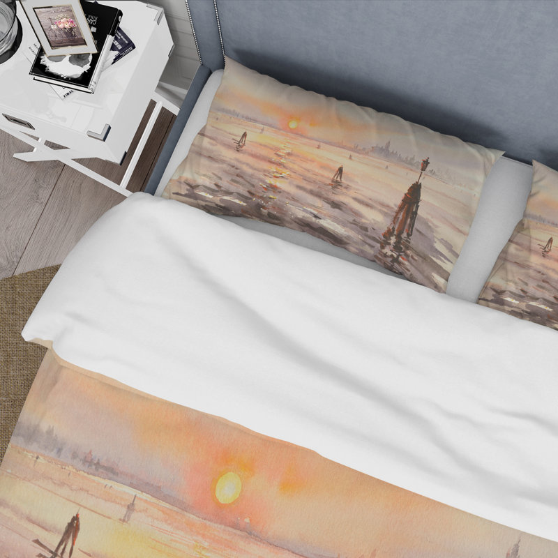 Panorama de Venise Laguna At Sunset - Ensemble de housse de couette nautique et côtier - Microfibre de polyester