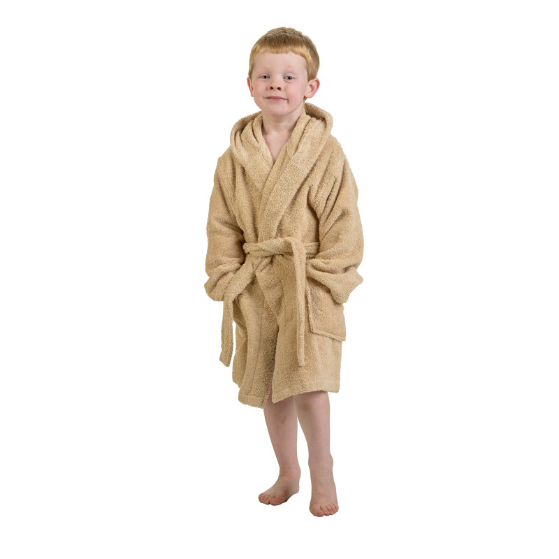 Extli Cotton Terry Cloth Above Knee Kids Unisex Bath Towels with Pockets and Hood, Taupe, L