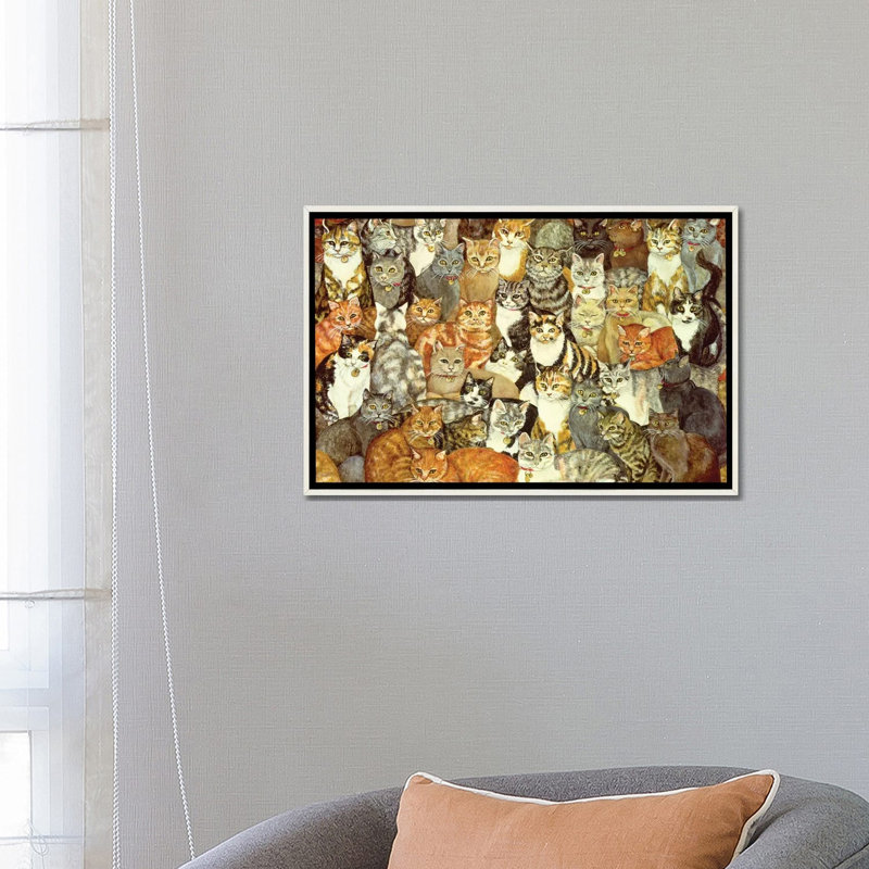 Chat étalé - reproduction d'art murale - toile encadrée, Blanc patiné, H 18 po x l 26 po