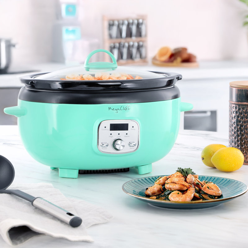 MegaChef 6.5 Litre Oval Electric Slow Cooker in Turquoise with Black Pot, Teal