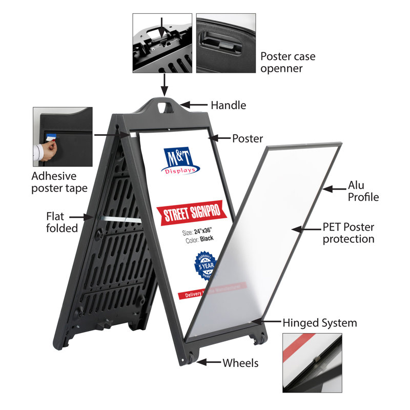 Black Double-Sided Folding Sandwich Board with Protective Cover