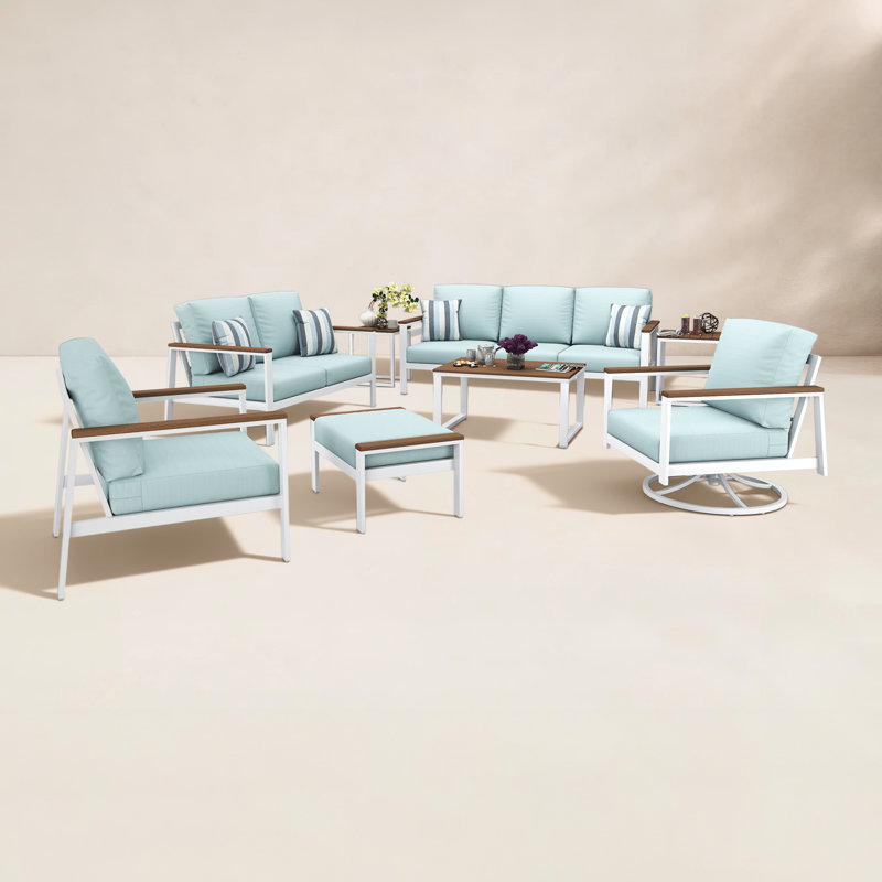 Townsend 7 Person Seating Group With Sunbrella Cushions, Bliss Dew, Brown