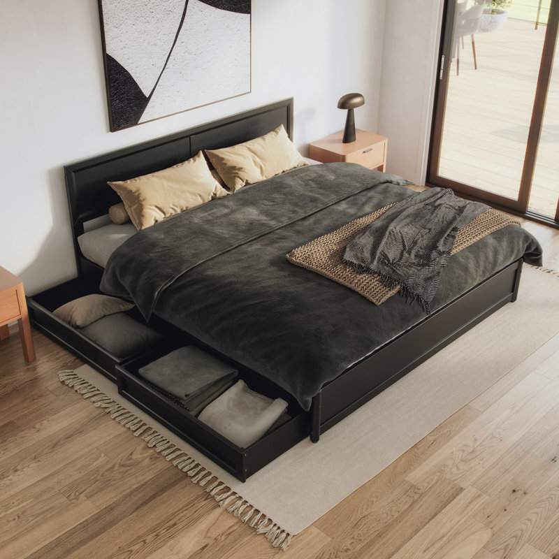 Astley Wood Panel Storage Bed, King, Black