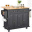 Chariot pour îlot de cuisine avec tiroir et tablette pour capacité de rangement - bois d'hévéa massif, surface de teinture, 2 tiroirs, 4 portes d'armoire, tablettes réglables, porte-serviettes mobile, quatre deux verrouillables, 64 mm