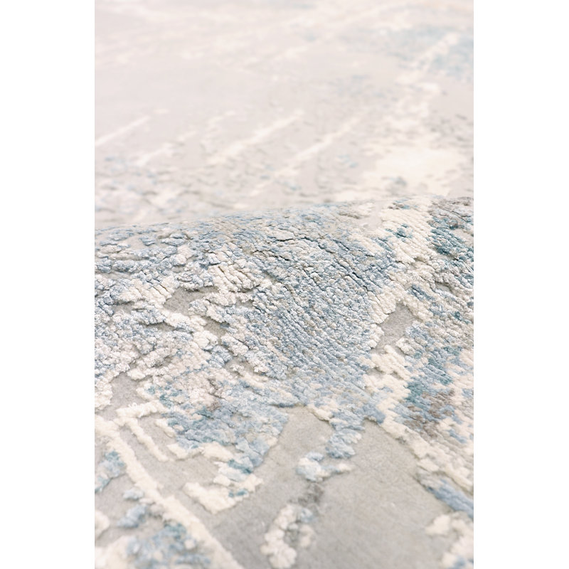 Hand Knotted Wool Abstract Area Rug in Silver, Rectangle 10'2'' x 14'3''