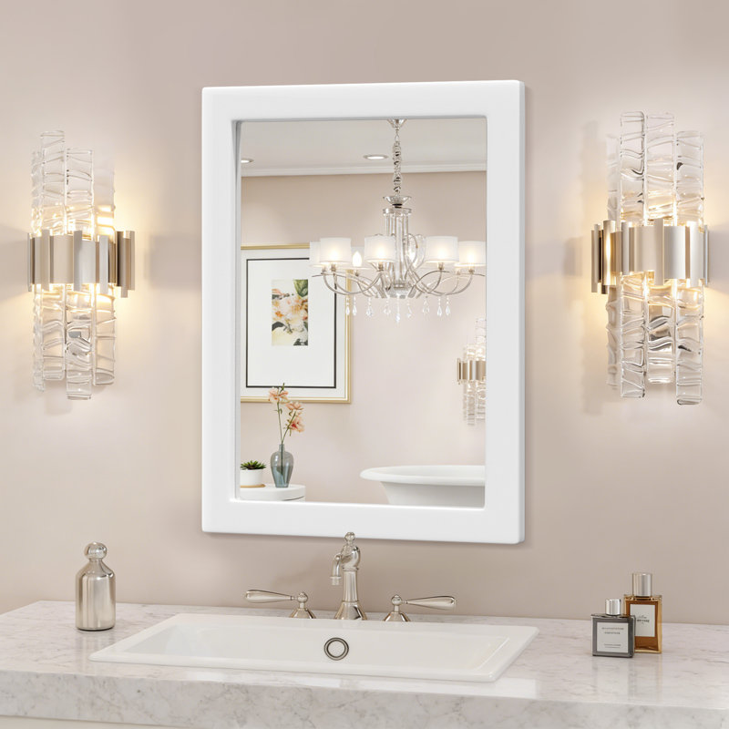 Wooden Frame Flat Mirror, White, 32" x 24"
